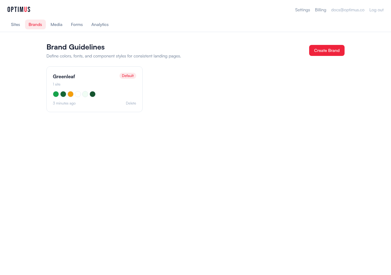 Brands list showing multiple brands