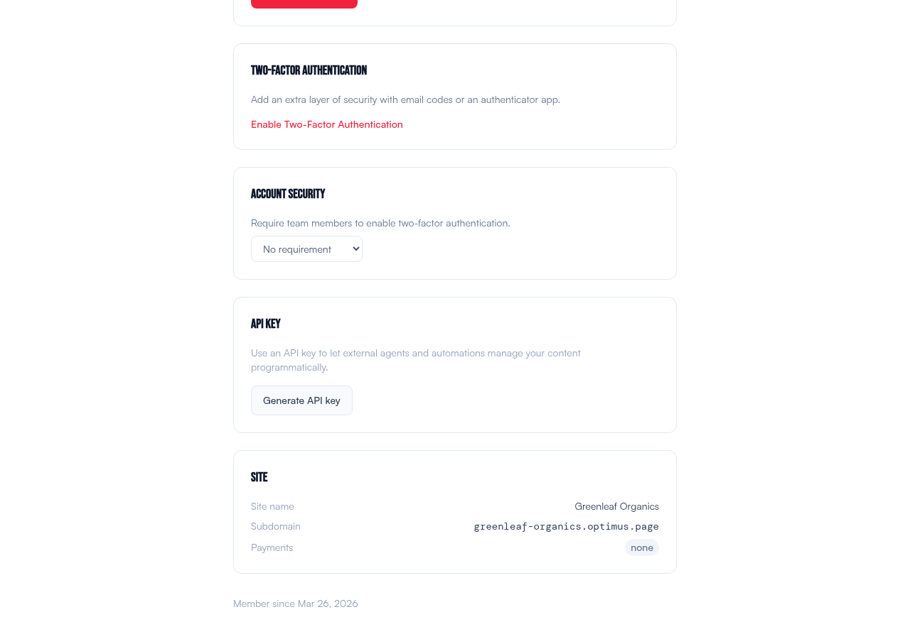 Account security settings for 2FA enforcement